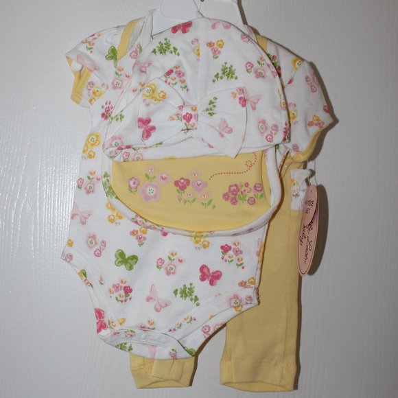 Little Lass Baby Girl Size 0-3M Lot of 6 Bodysuit Pants Bib Hat Yellow Pink NWT - Picture 9 of 14